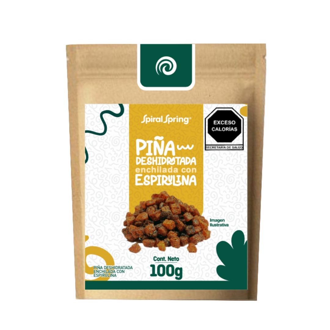 Piña Deshidratada, Enchilada con Espirulina – 100g