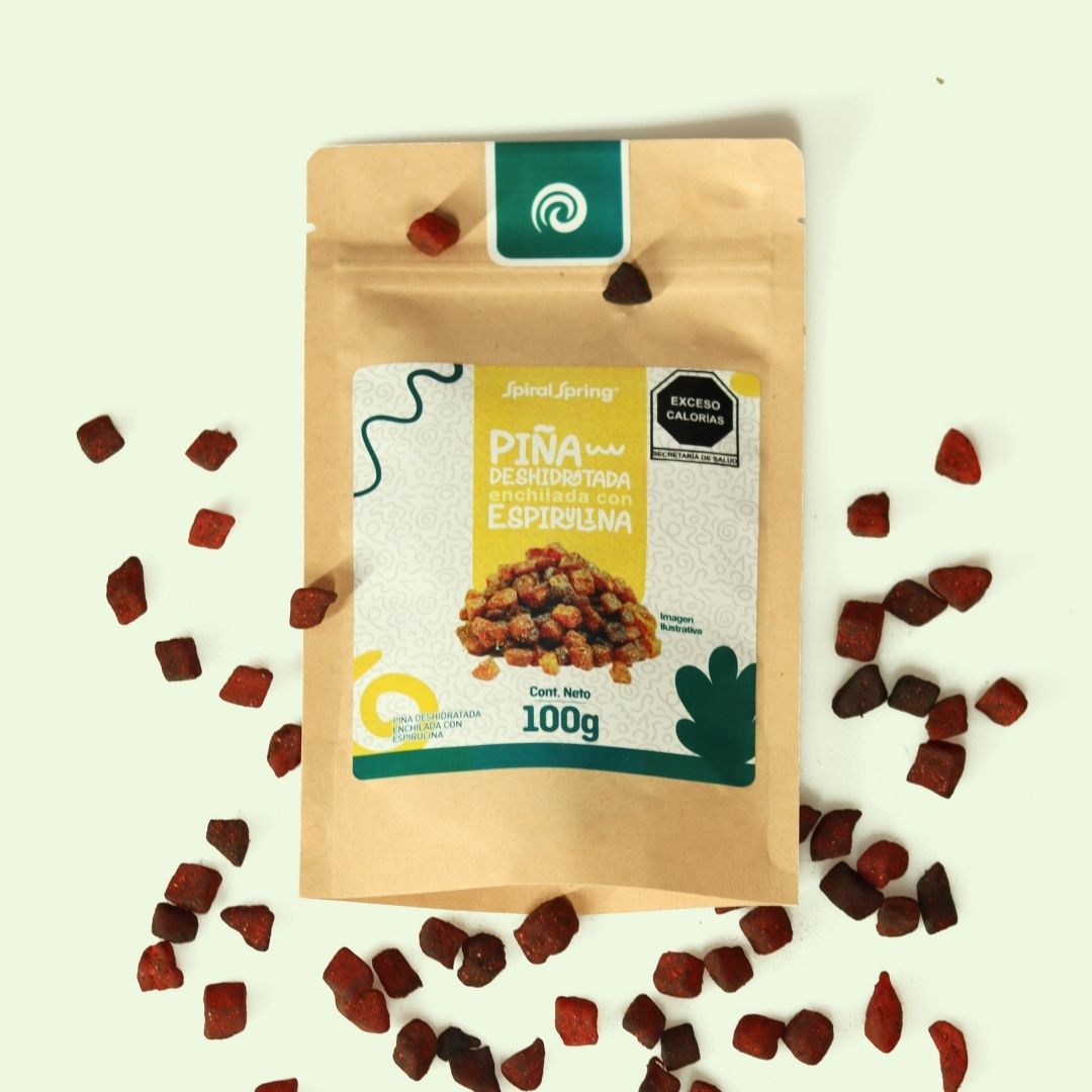 Piña Deshidratada, Enchilada con Espirulina – 100g