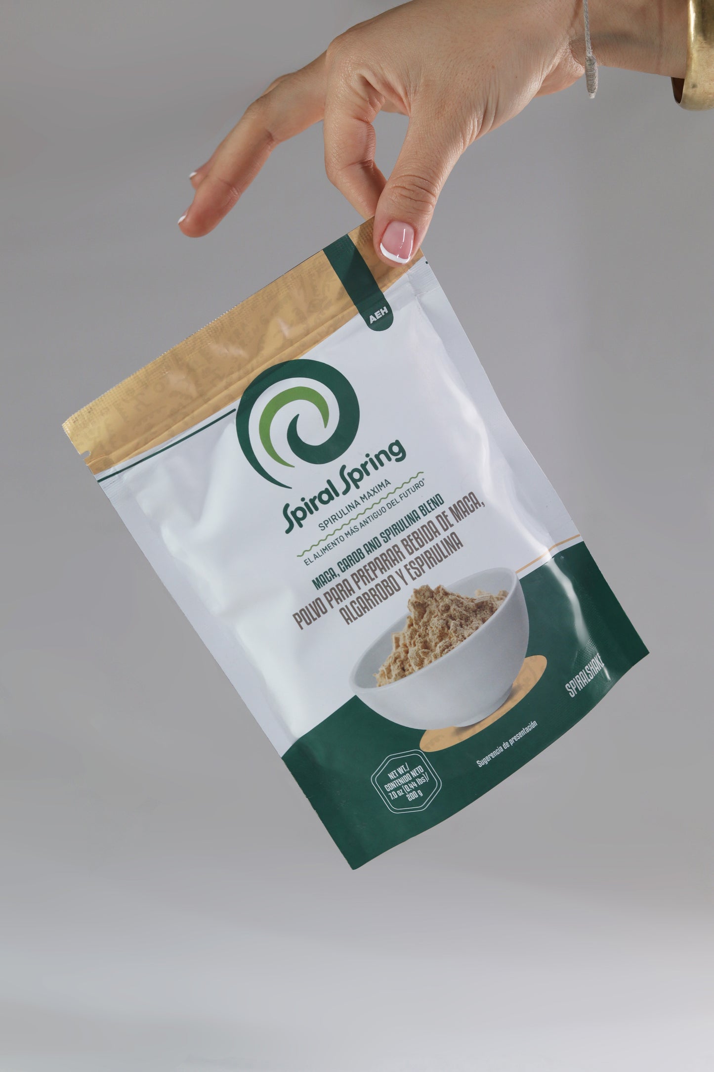 Spirulina + Maca and Carob powder.