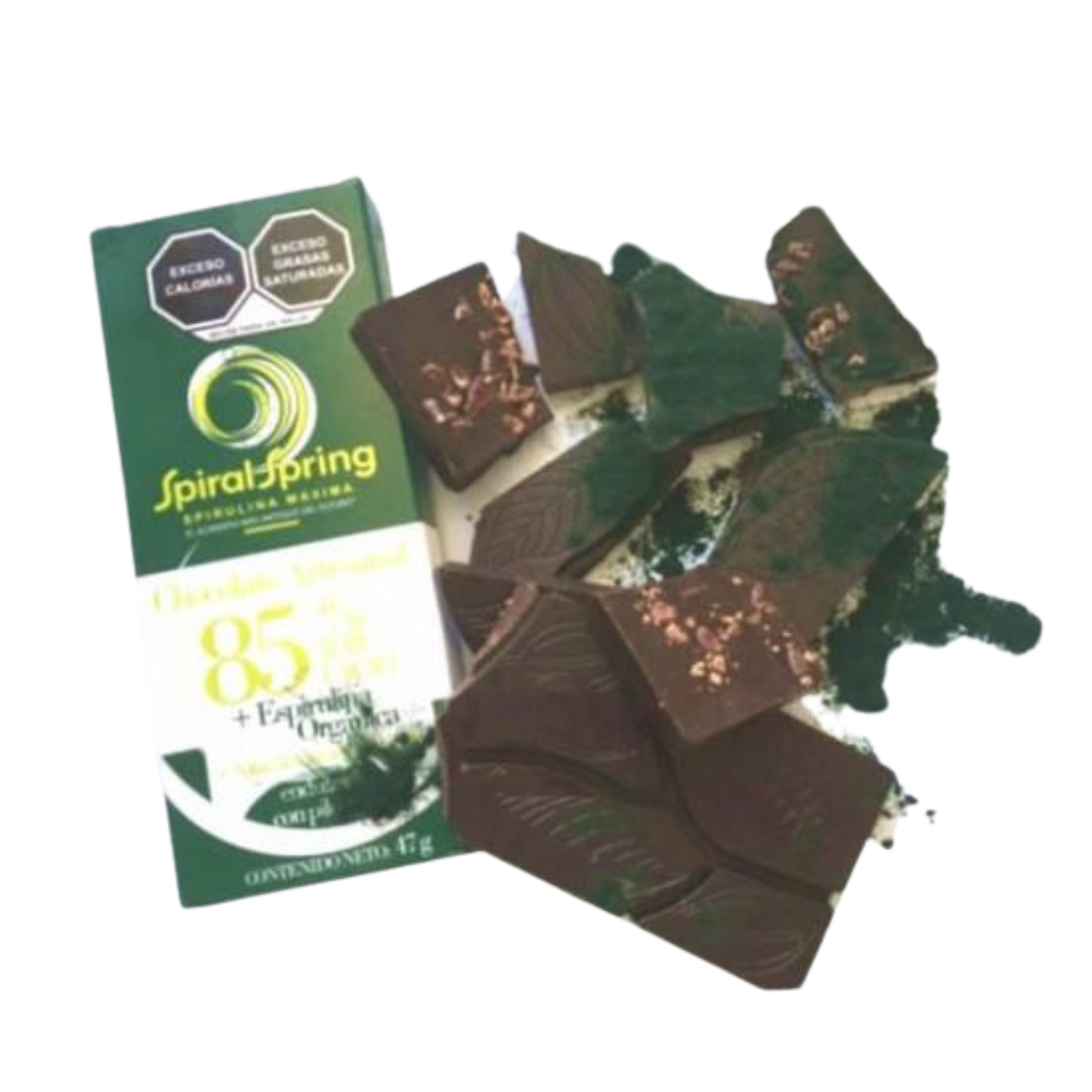 Barra de Chocolate artesanal con Espirulina 47 gramos