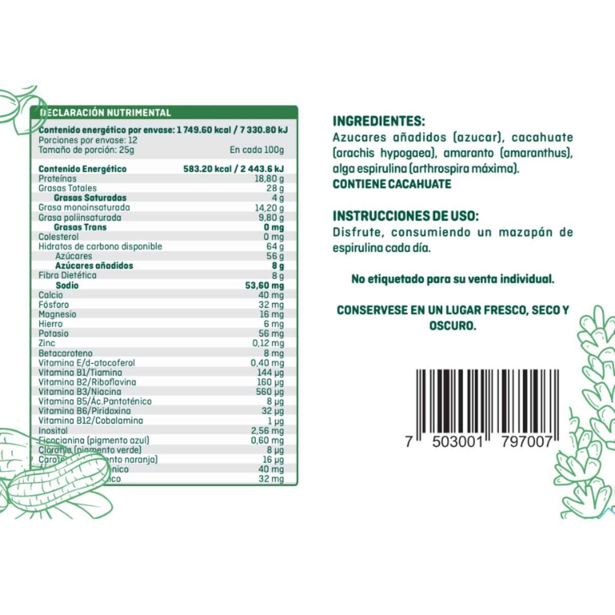 12 Peanut Marzipan with Spirulina