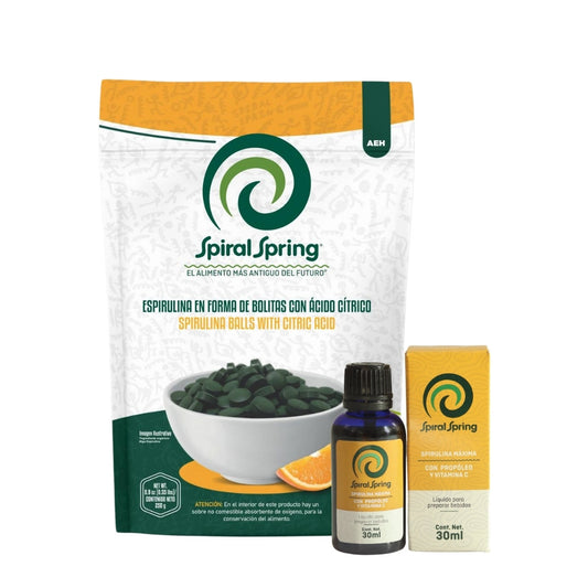 Espirulina líquida con propóleo y vitamina C + Tabletas de espirulina con Acido cítrico